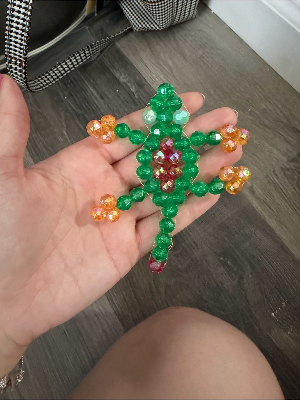 Handmade Beaded Lizard - Green & Orange